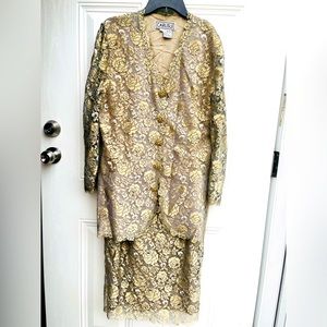 VTG 80s Brand New sz 12 Metallic Rose Lace 2 pc Blouse & Skirt Outfit NWOT